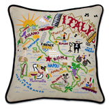 Italy hand embroidered pillow with black velvet piping