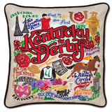 Kentucky Derby hand embroidered pillow with black velvet piping