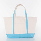 Large baby blue canvas boat n tote with baby blue handles