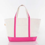 Large hot pink canvas boat n tote with hot pink handles