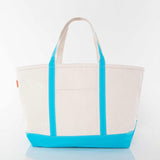 Large turquoise canvas boat n tote with turquoise handles
