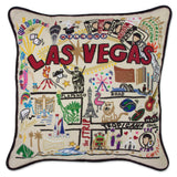Las Vegas hand embroidered pillow with black velvet piping