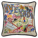 Nevada hand embroidered pillow with black velvet piping
