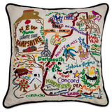 New Hampshire hand embroidered pillow with black velvet piping