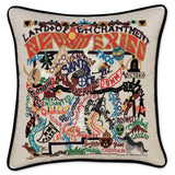 New Mexico hand embroidered pillow with black velvet piping