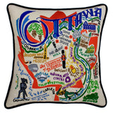 Ottawa hand embroidered pillow with black velvet piping