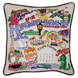 Richmond hand embroidered pillow with black velvet piping