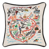San Francisco hand embroidered pillow with black velvet piping
