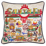 Santa Fe hand embroidered pillow with black velvet piping