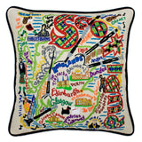 Scotland hand embroidered pillow with black velvet piping