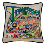 Tennessee hand embroidered pillow with black velvet piping