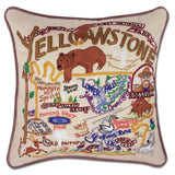 Yellowstone hand embroidered pillow with brown velvet piping